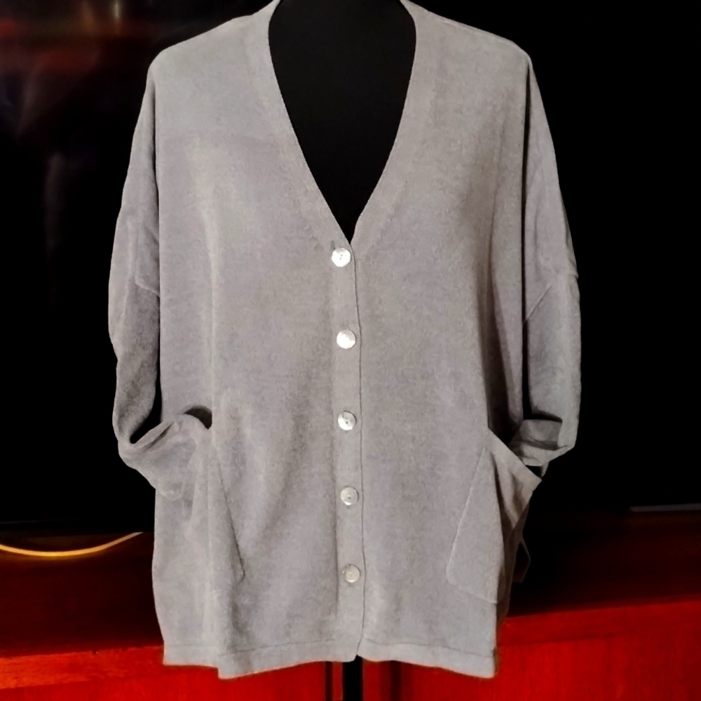 NWT Wynne Lounge gray velour button down cardigan Sz PL - Picture 2 of 12